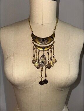 Egyptian Inspired Gold Beaded Costume Necklace